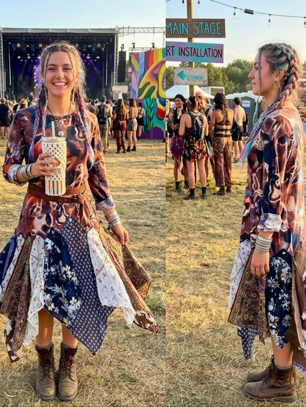 Upcycled Vtg Scarf Dress M-L Fairy Festival